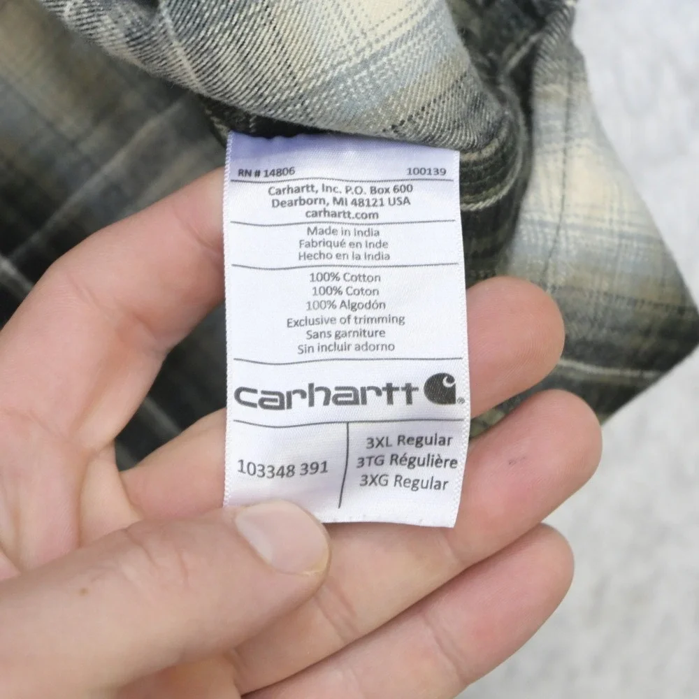 Carhartt Heavy Flannel Button Up Shirt Mens 3XL Original Fit Plaid Pocket